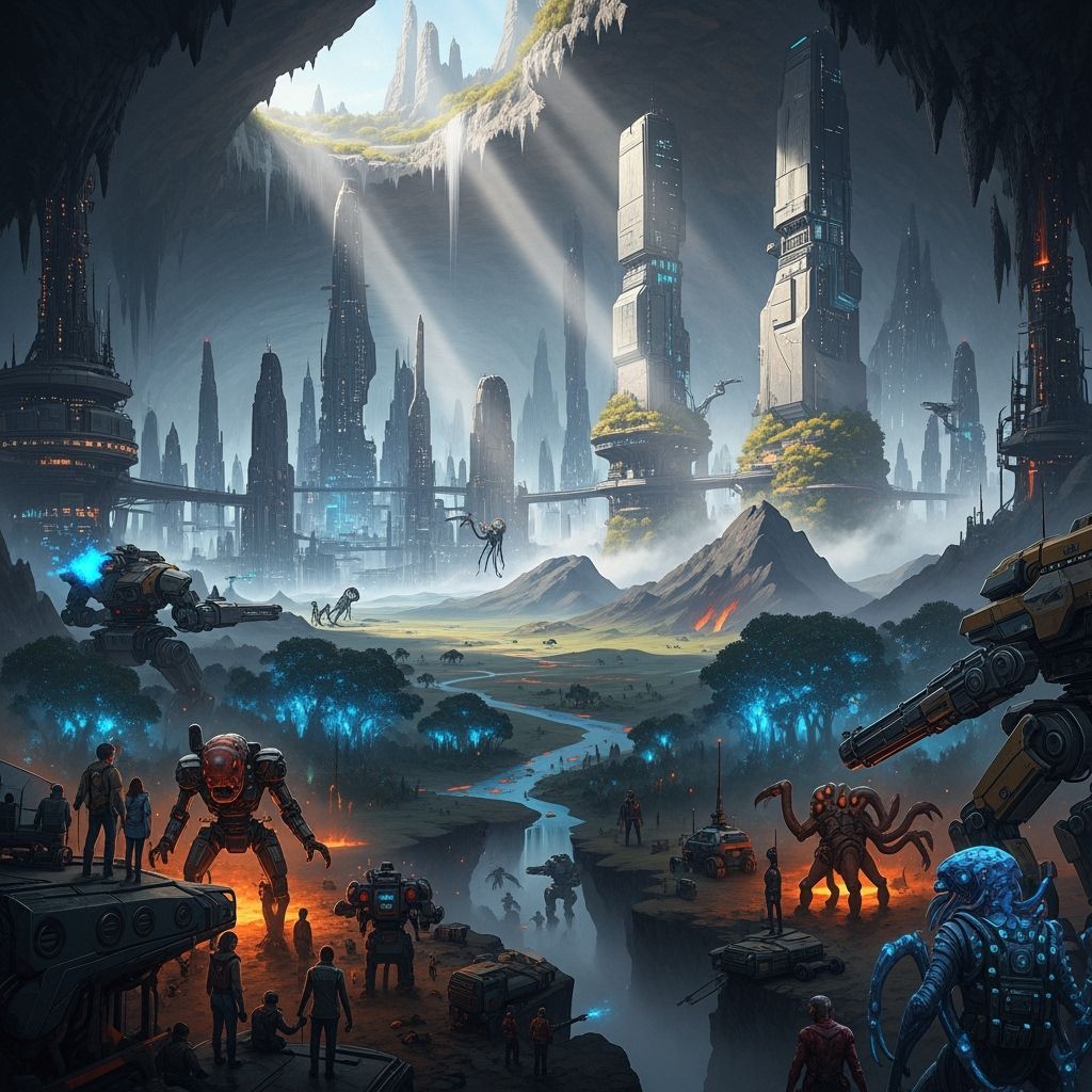 Subterranean Cityscape with Futuristic Tech and Alien Life