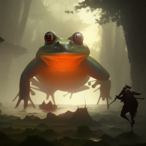 Giant Frogs in Dark Fantasy World: 8K Resolution
