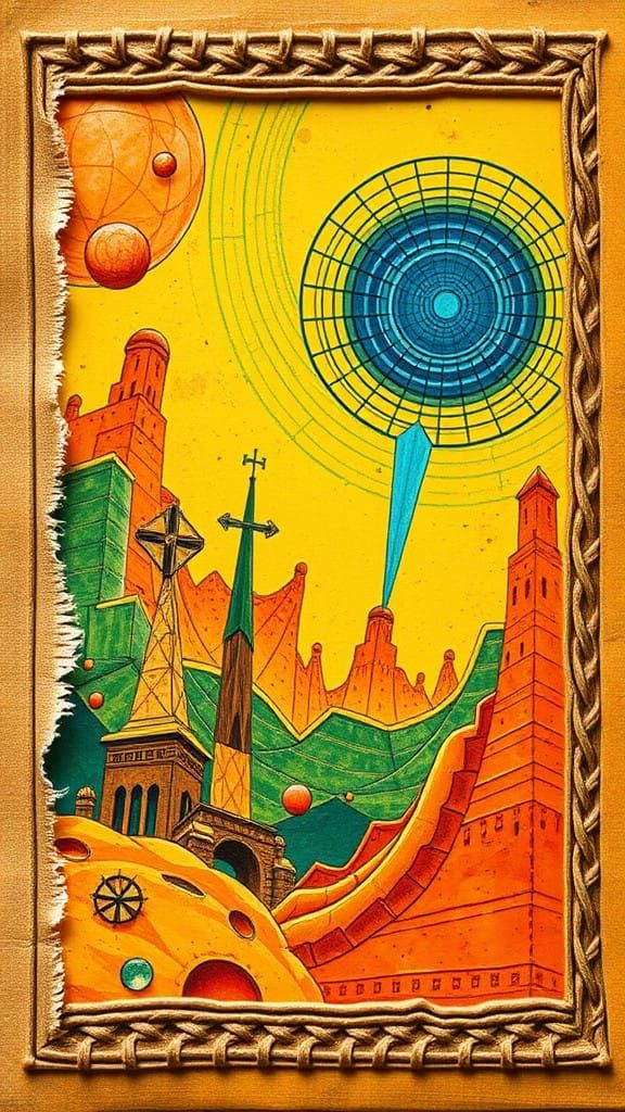 Maximalist Dynamist Card Illustration in Vibrant Clay and Ge...