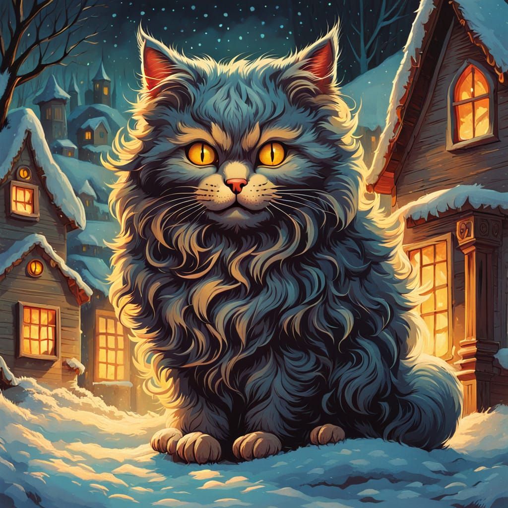 Fluffy Winter Monster Pounces in Vintage Spooky Style