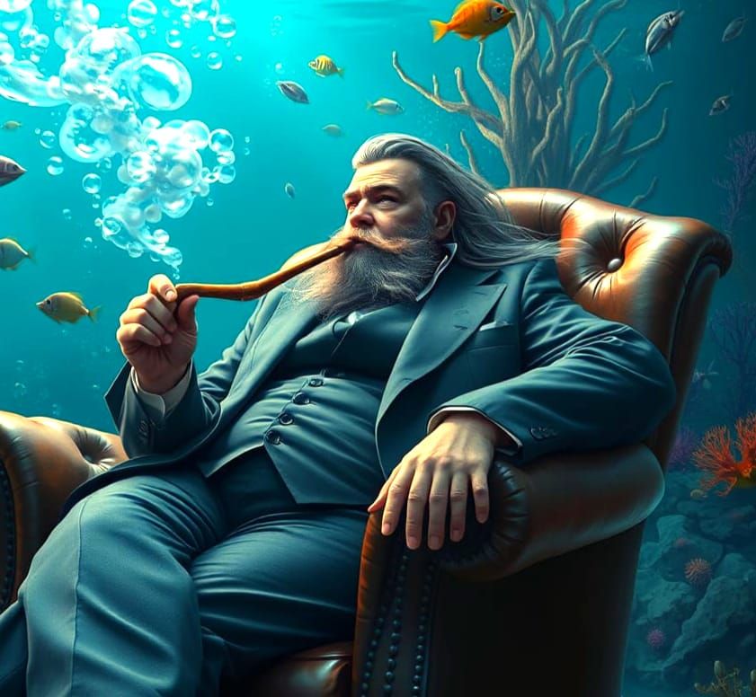 Man Smoking Pipe Underwater: Fantasy Concept Art