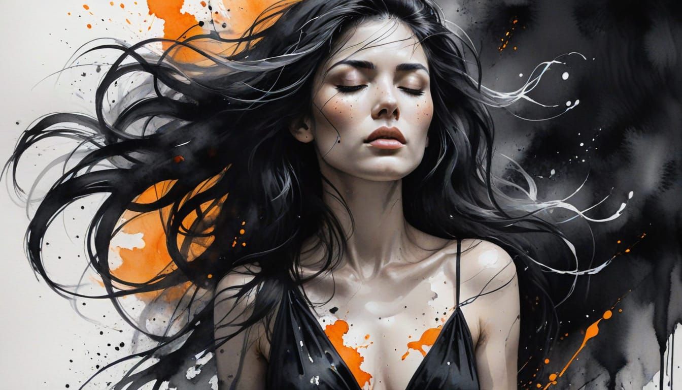 Ethereal Portrait in Abstract Watercolor and Ink