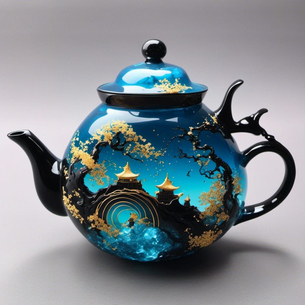 Blue and Black Teapot AI Image