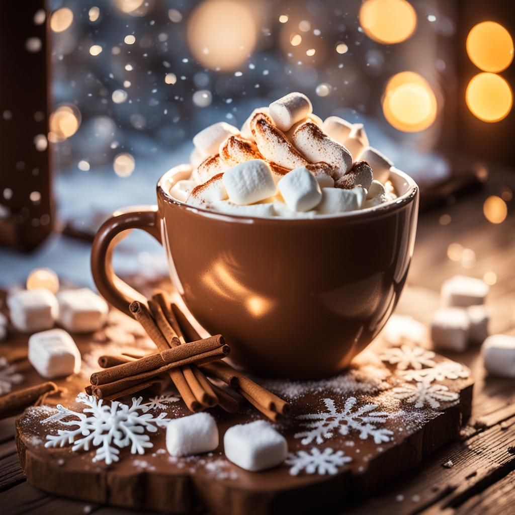 Cozy Winter Hot Chocolate Scene in Warm Tones