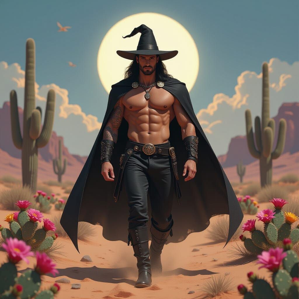 Muscular Male Witch in Desert Epic Fantasy Art