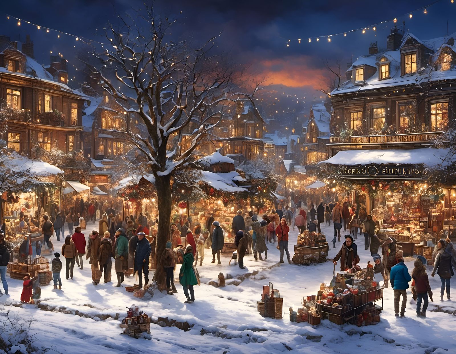 Festive Christmas Shopping on a Snowy Street