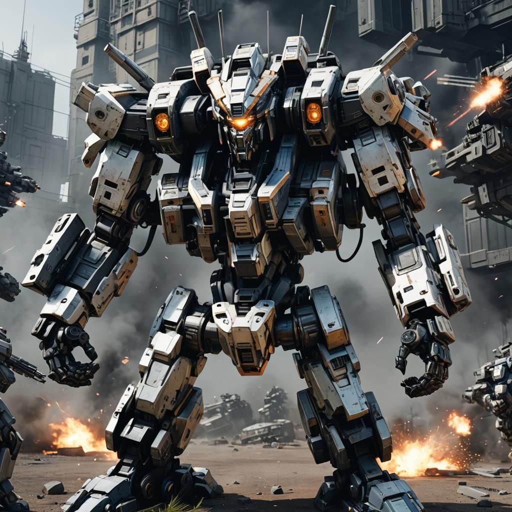 Armored Mech Warrior with Gatling Gun in Forest