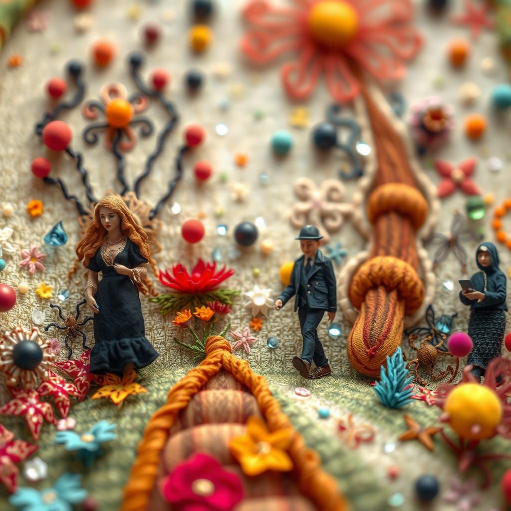 Surreal Embroidered Textile Art With Whimsical Scene