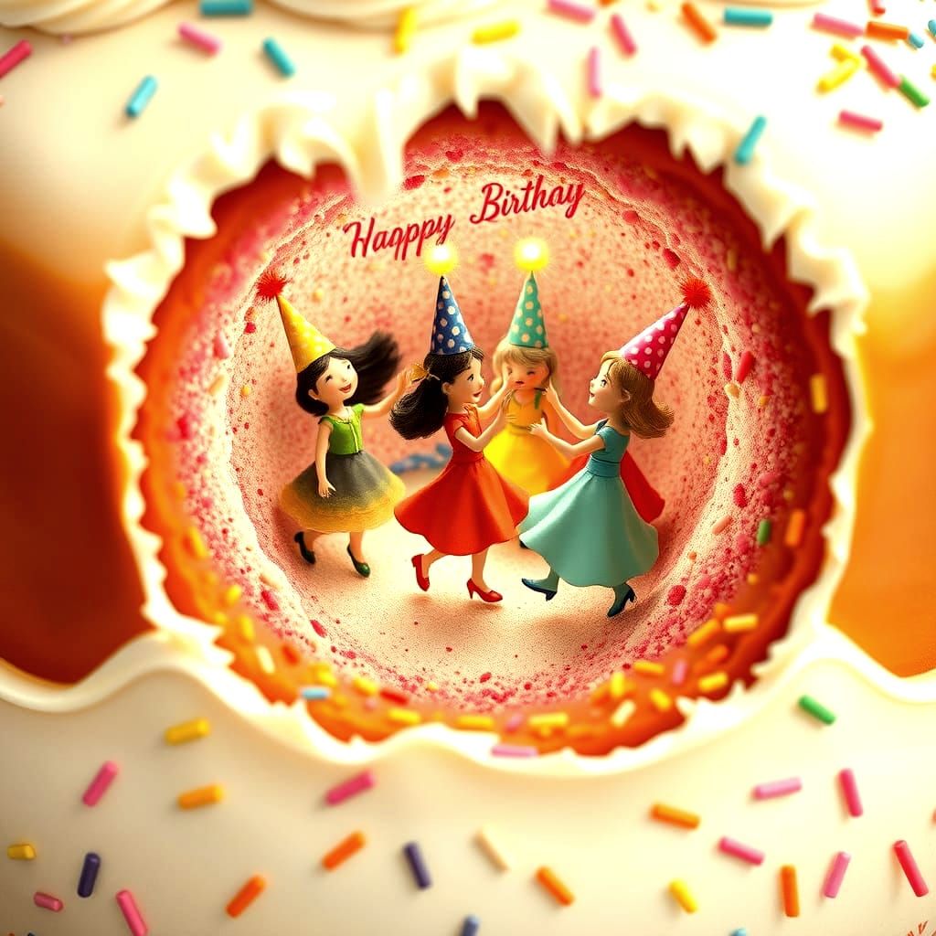 People Dancing Inside a Cake: Whimsical Art