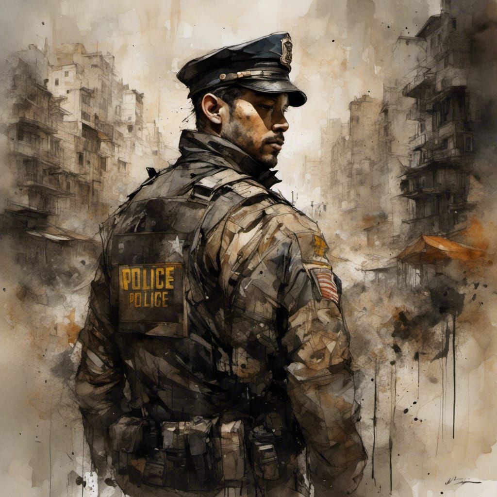 Police Officer's Dream in Splash Art Style