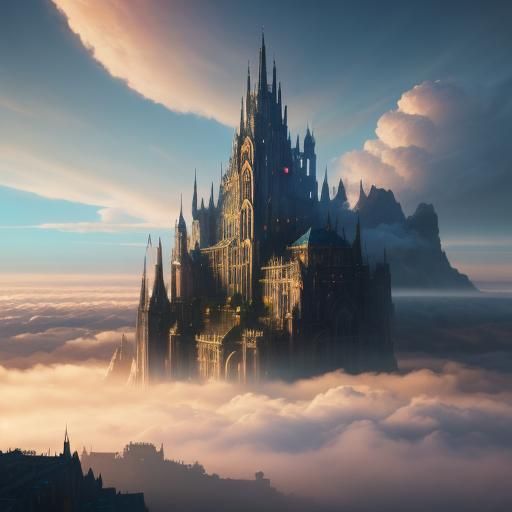 Magical City Floating in Clouds: Fantasy Landscape