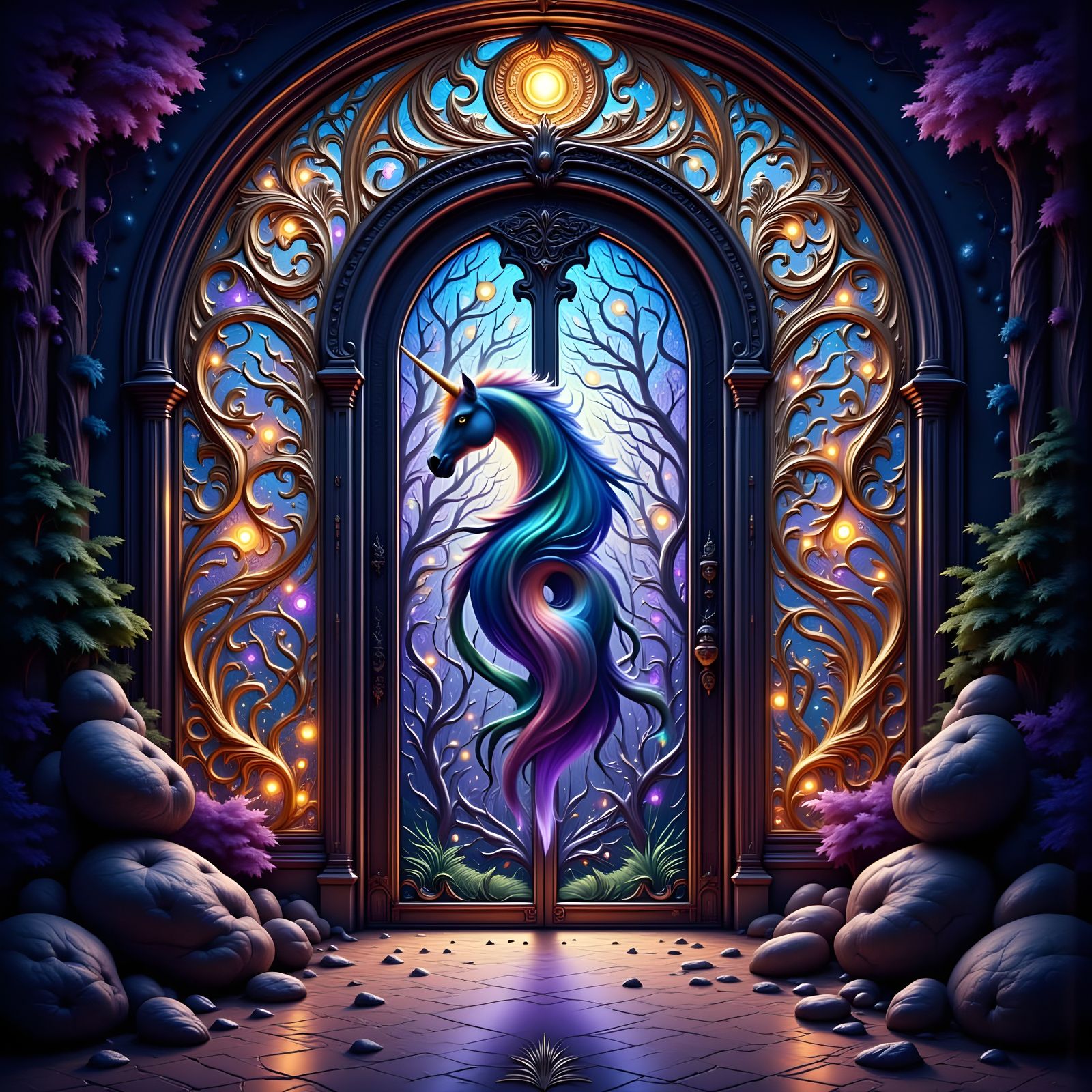 Majestic Unicorn in Opulent Hidden Chamber