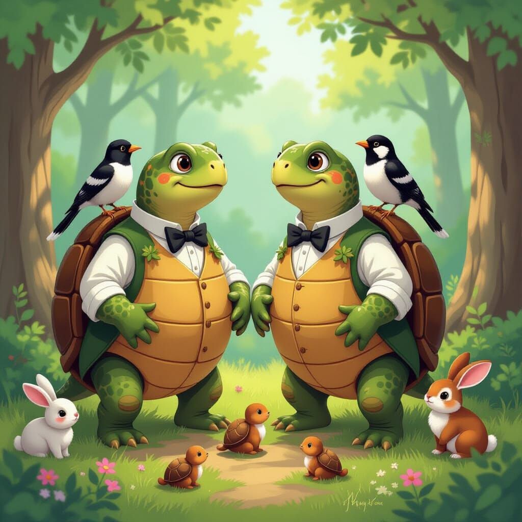 Turtle Wedding in Enchanted Forest, Storybook Style