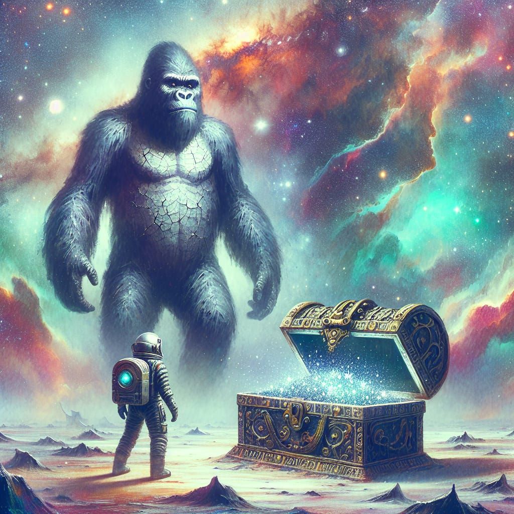 Cosmic Gorilla Discovering Starry Treasure