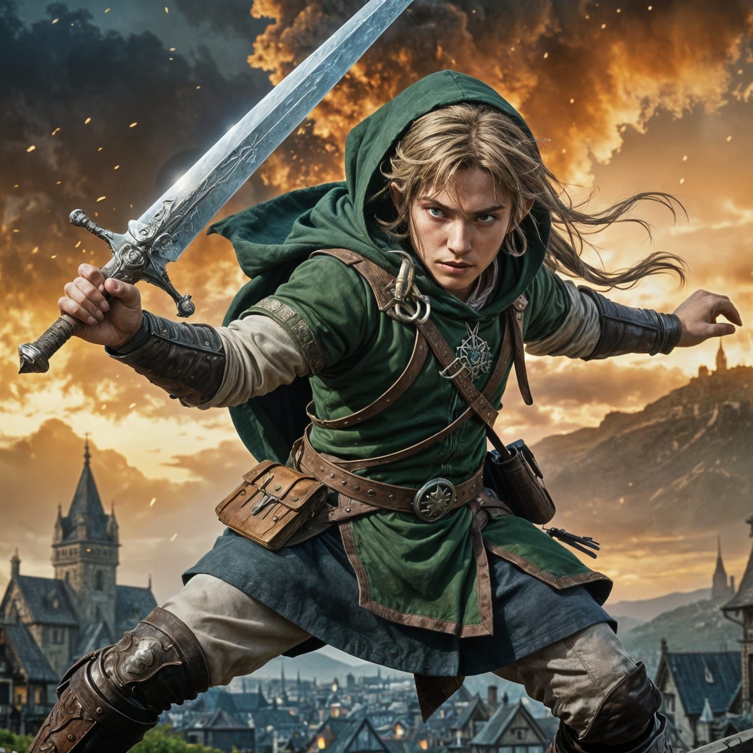 Boy Warrior in Medieval Village: Hyperrealistic Art