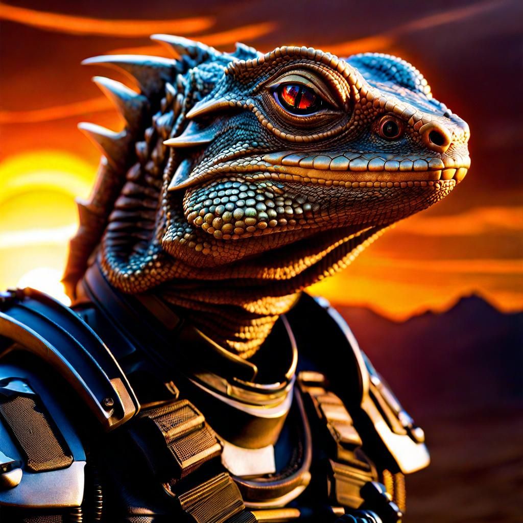 Alien Lizard Bounty Hunter Portrait on Alien Planet