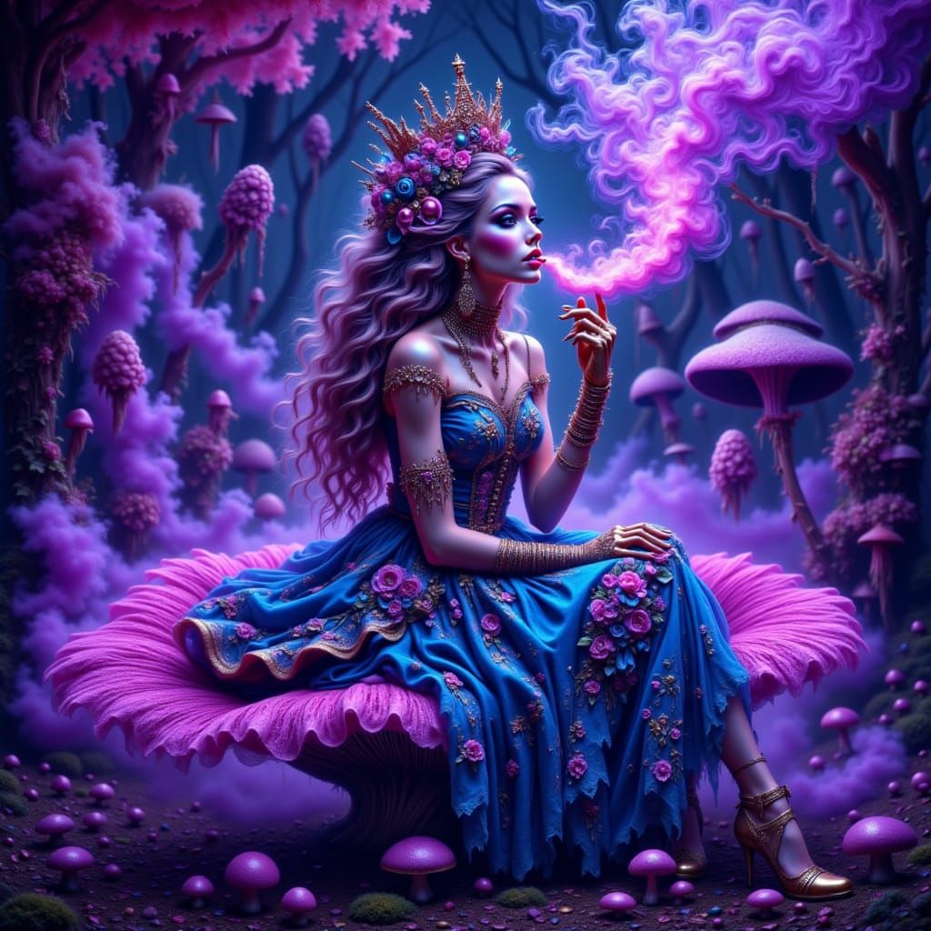 Alice in Wonderland Smoking a Psychedelic Cigar