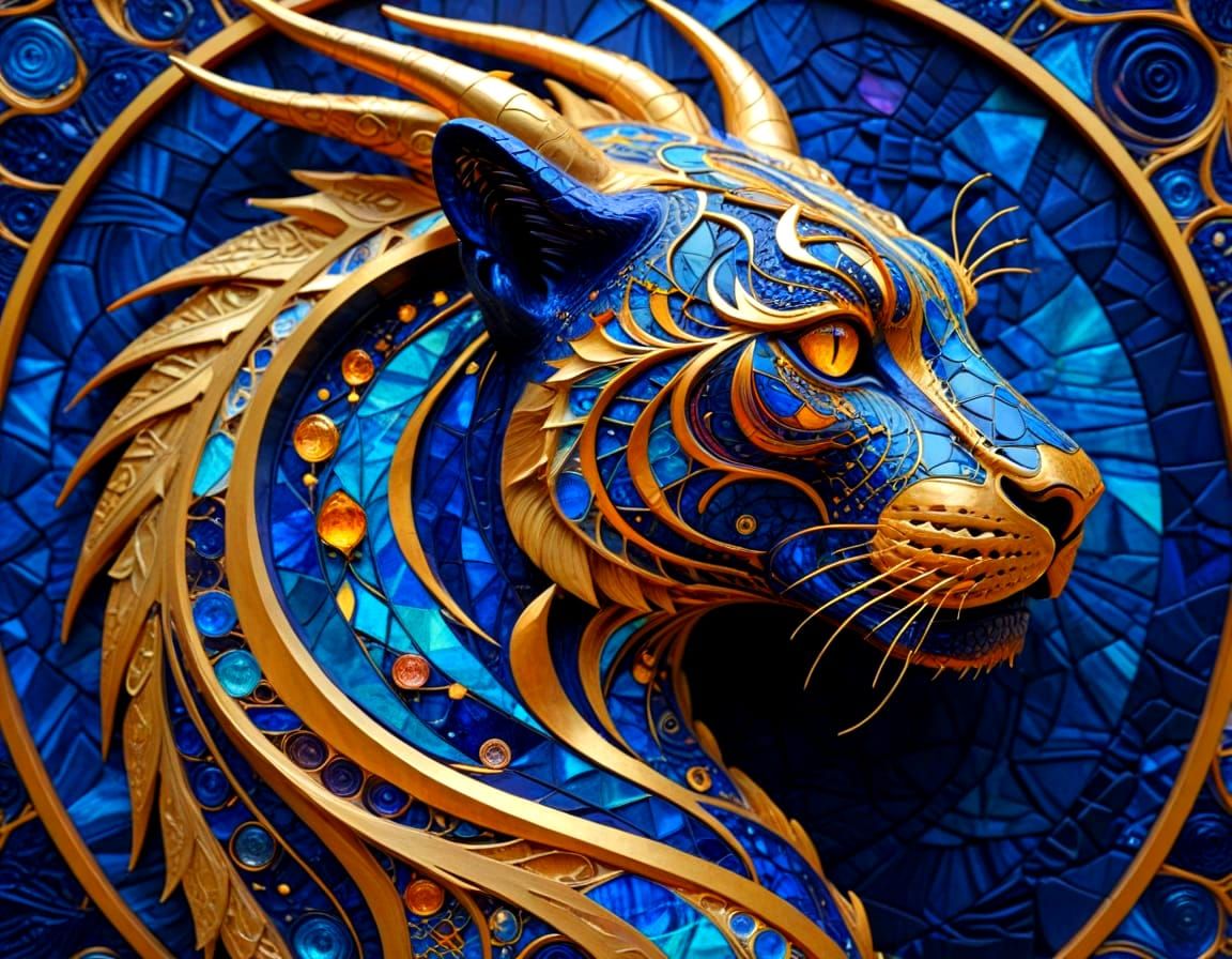 Opalescent Zentangle Dragon-Jaguar Portrait