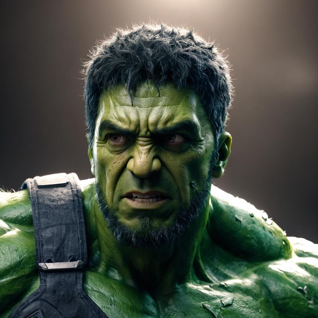 Hyper-Realistic Hulk Portrait with Human Head
