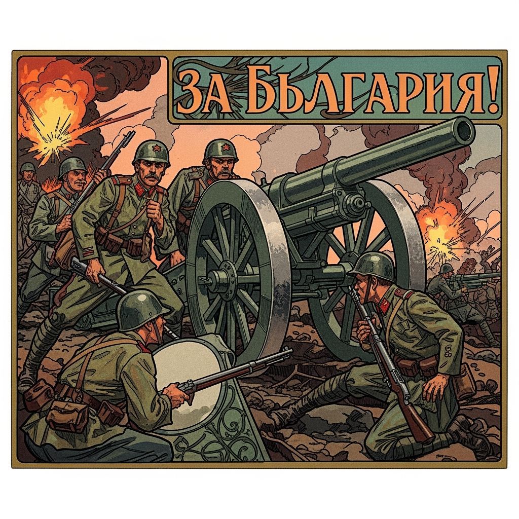 Bulgarian WWI Artillery Poster in Art Nouveau Style