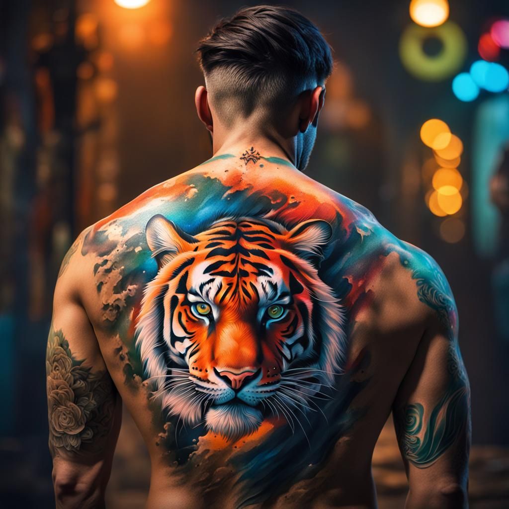 Hyperrealistic Tiger Tattoo Art: Detailed and Colorful