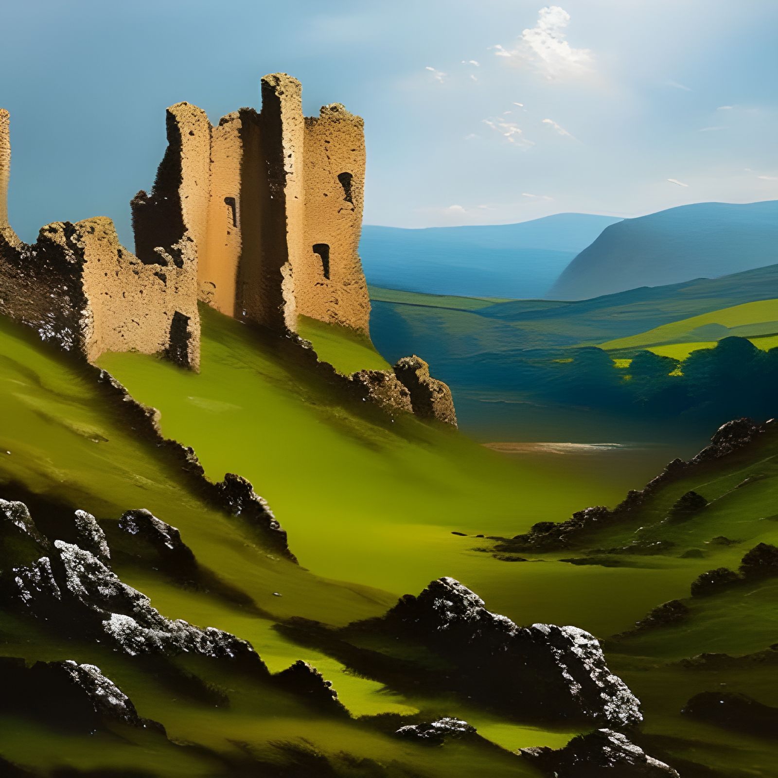 Welsh Castle Ruins in Oil Painting Style