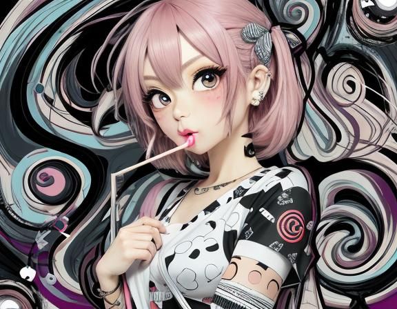 Chibi Girl Enjoys Lollipop, Bewildered Stare