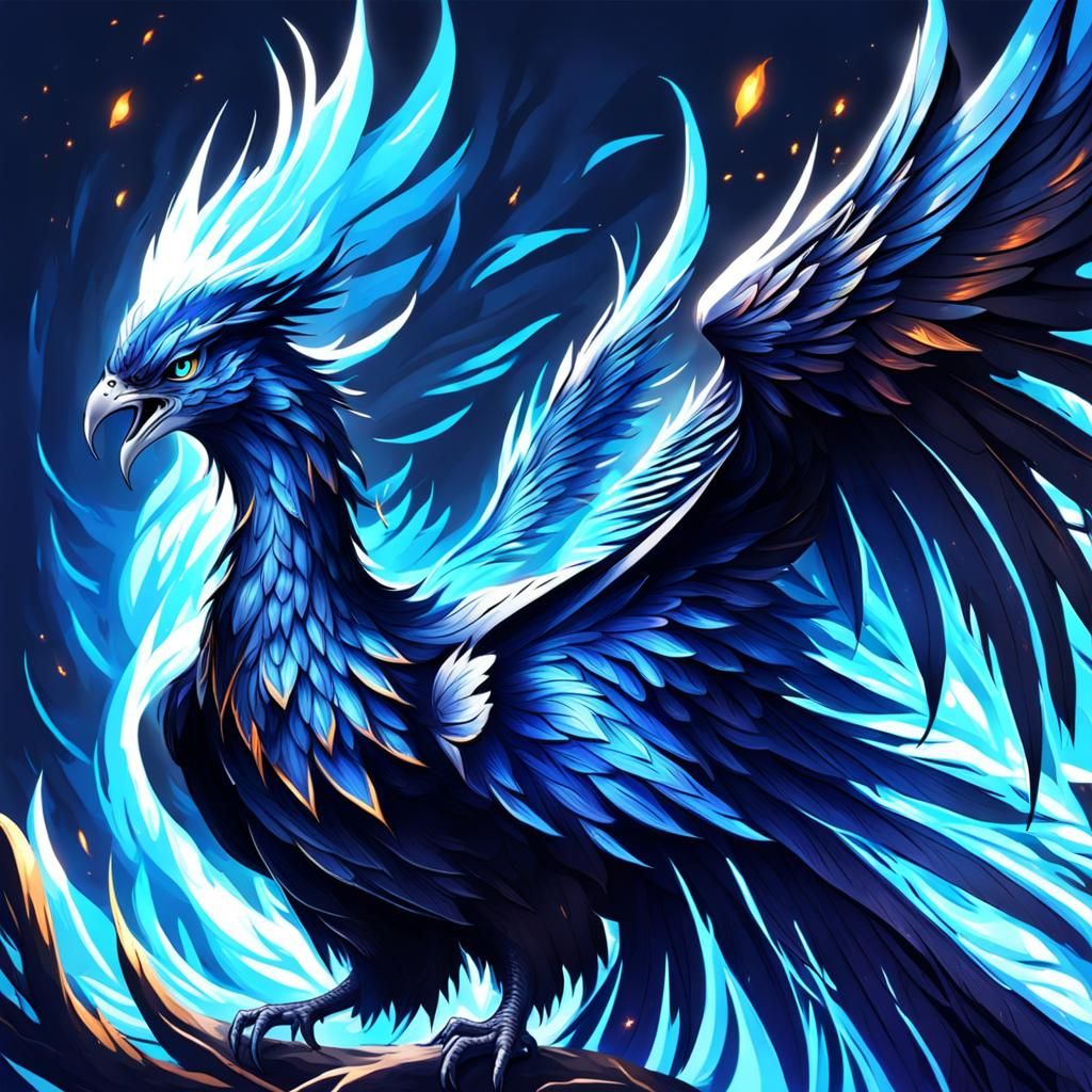 Majestic Dark Phoenix with Bright Blue Eyes