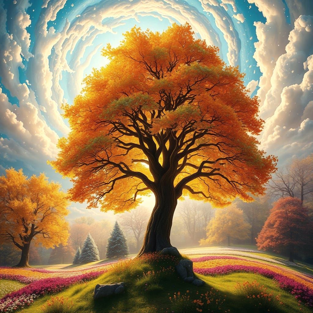 Surreal Landscape with Vibrant Tree