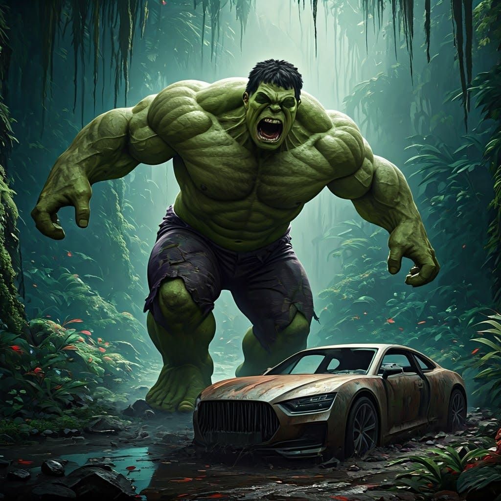 Enraged Hulk Advances in a Dreamlike Realm