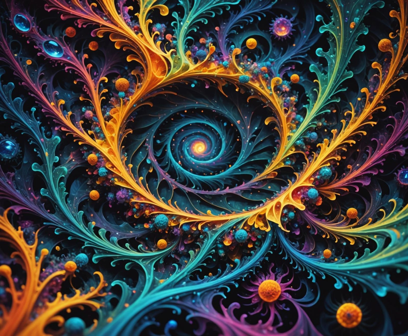 Cosmic Fractal Pond With Ethereal Creatures