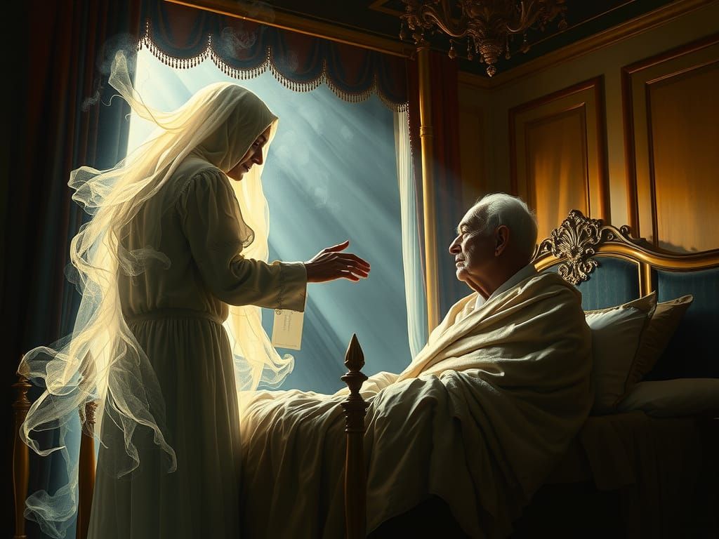 Ethereal Apparition in Victorian Bedroom, in Oil on Canvas