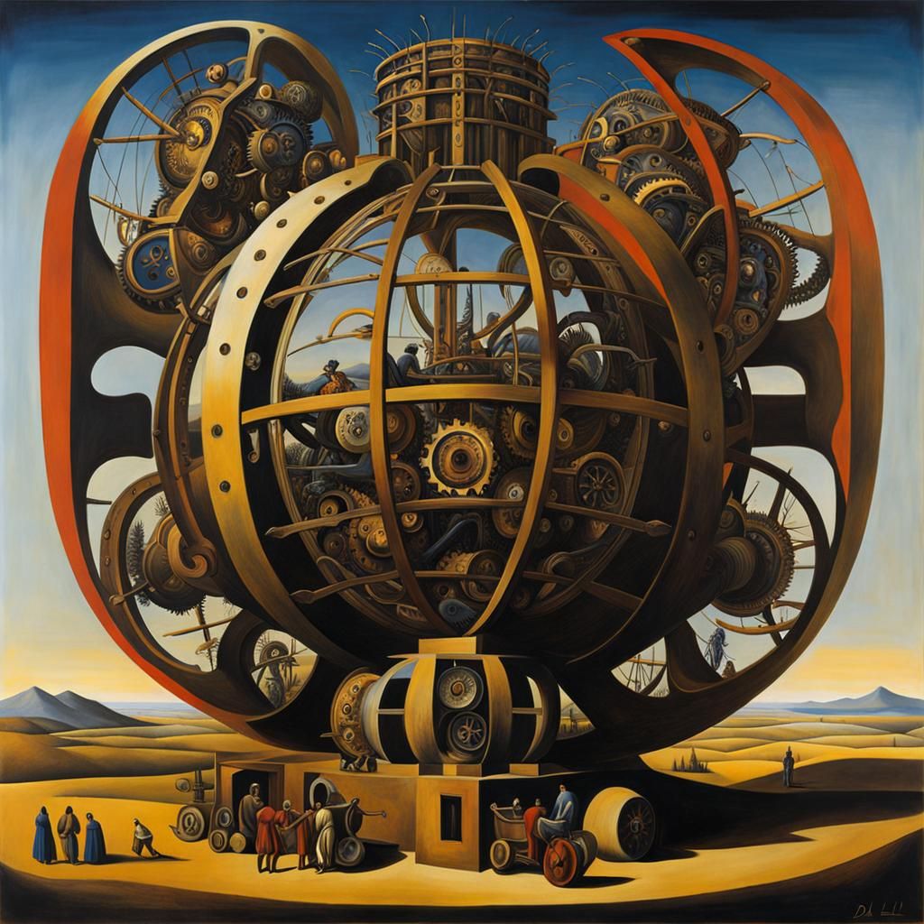 Surreal Figures Trapped in Mechanical Gears