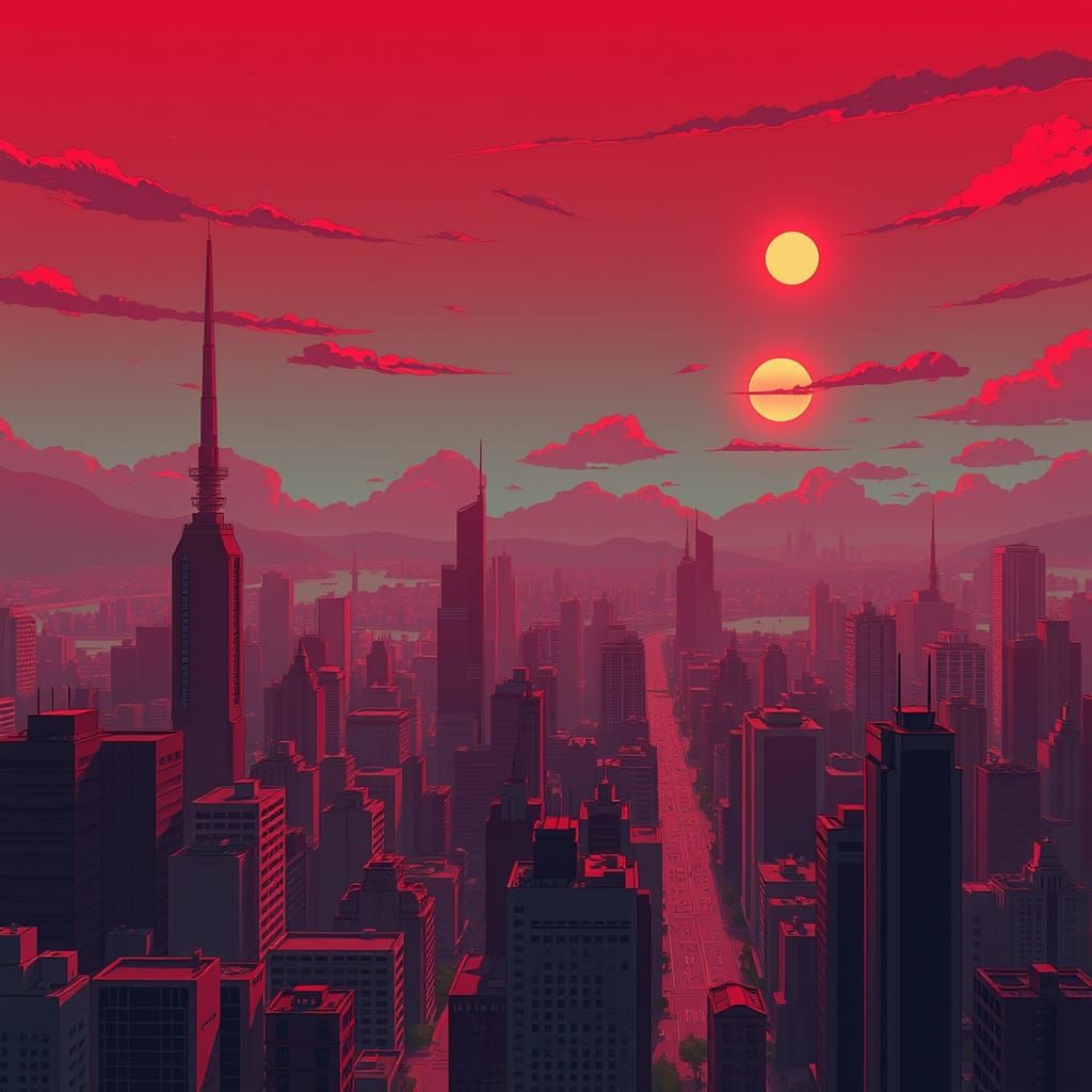 Cyberpunk Metropolis in Crimson Skies