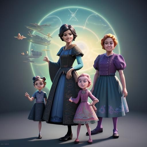 Grandmother, Daughter and Granddaughter in Vibrant Disney-In...