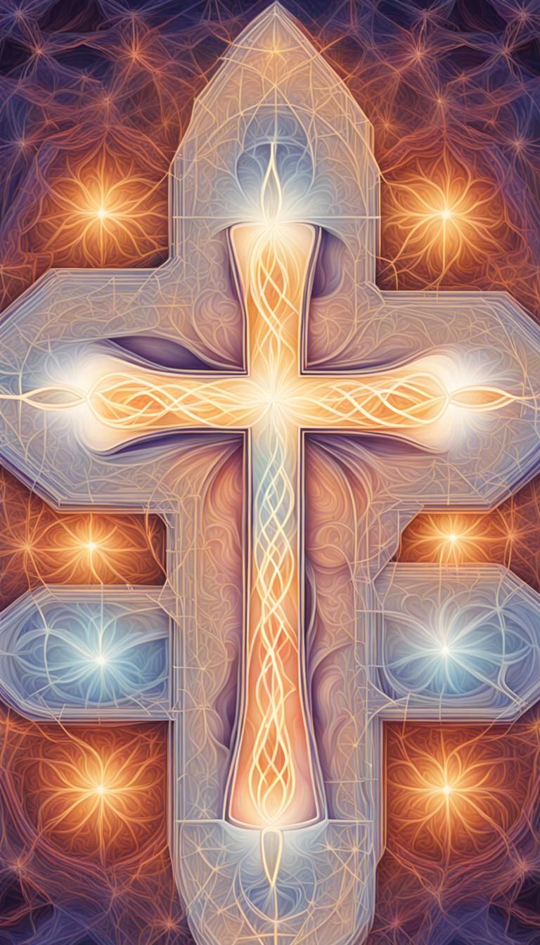 Luminous Laminin Molecule Cross Illustration