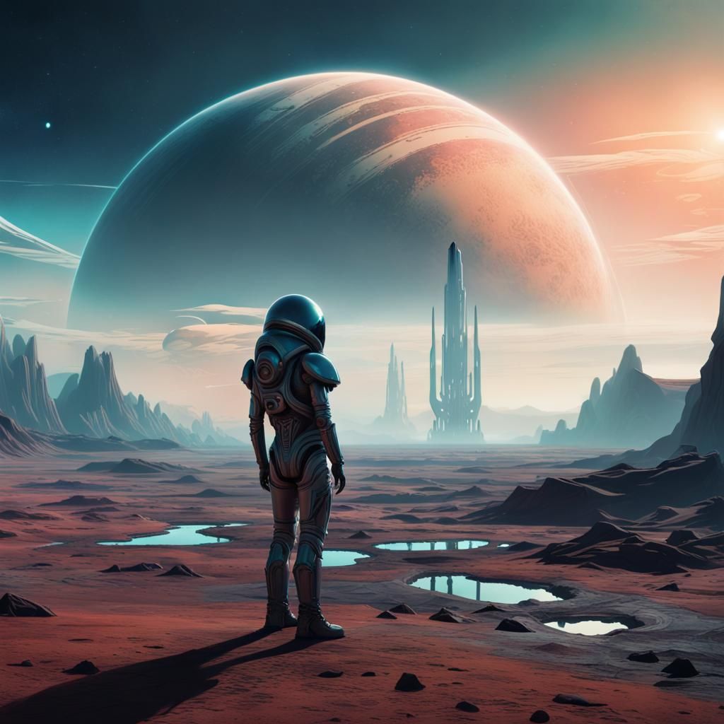 Explorer on Alien Planet in Sci-Fi Style