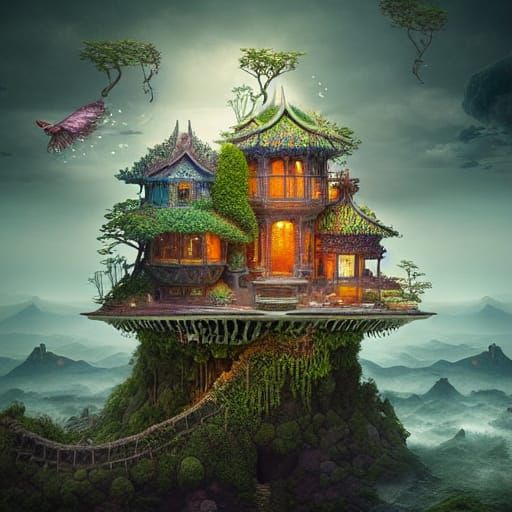 Floating Island Terrarium House: Digital Matte Painting