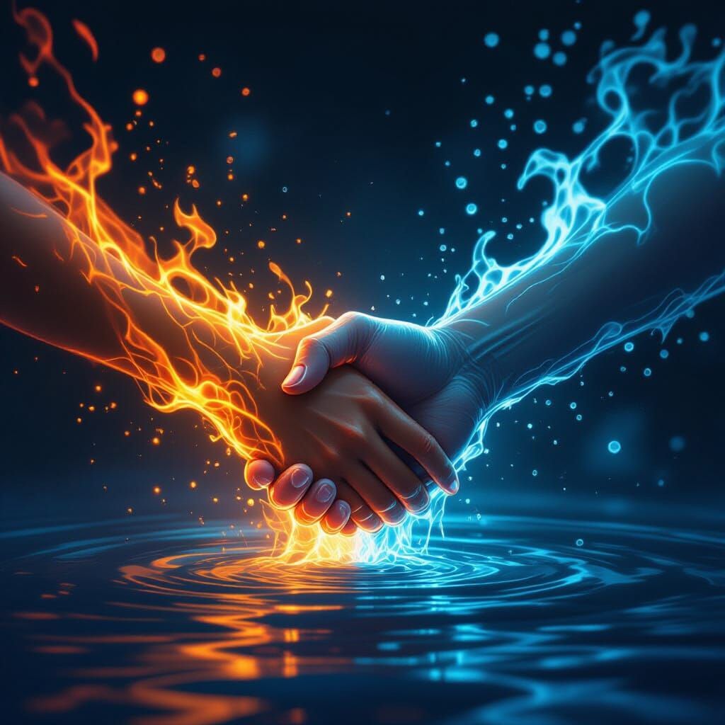 Fire and Water Hands Unite: Ethereal Art