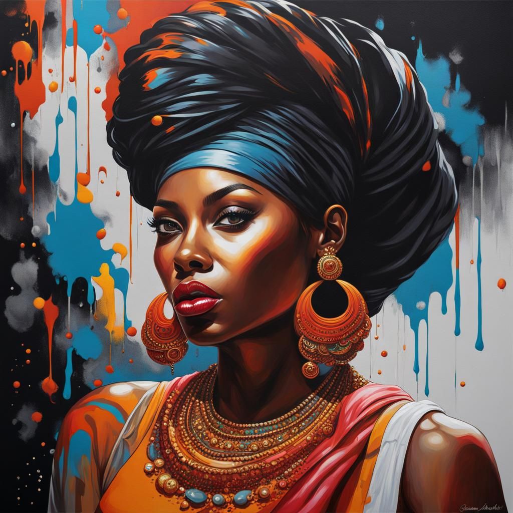 Black Female Genie Portrait in Hyperrealistic Graffiti Art