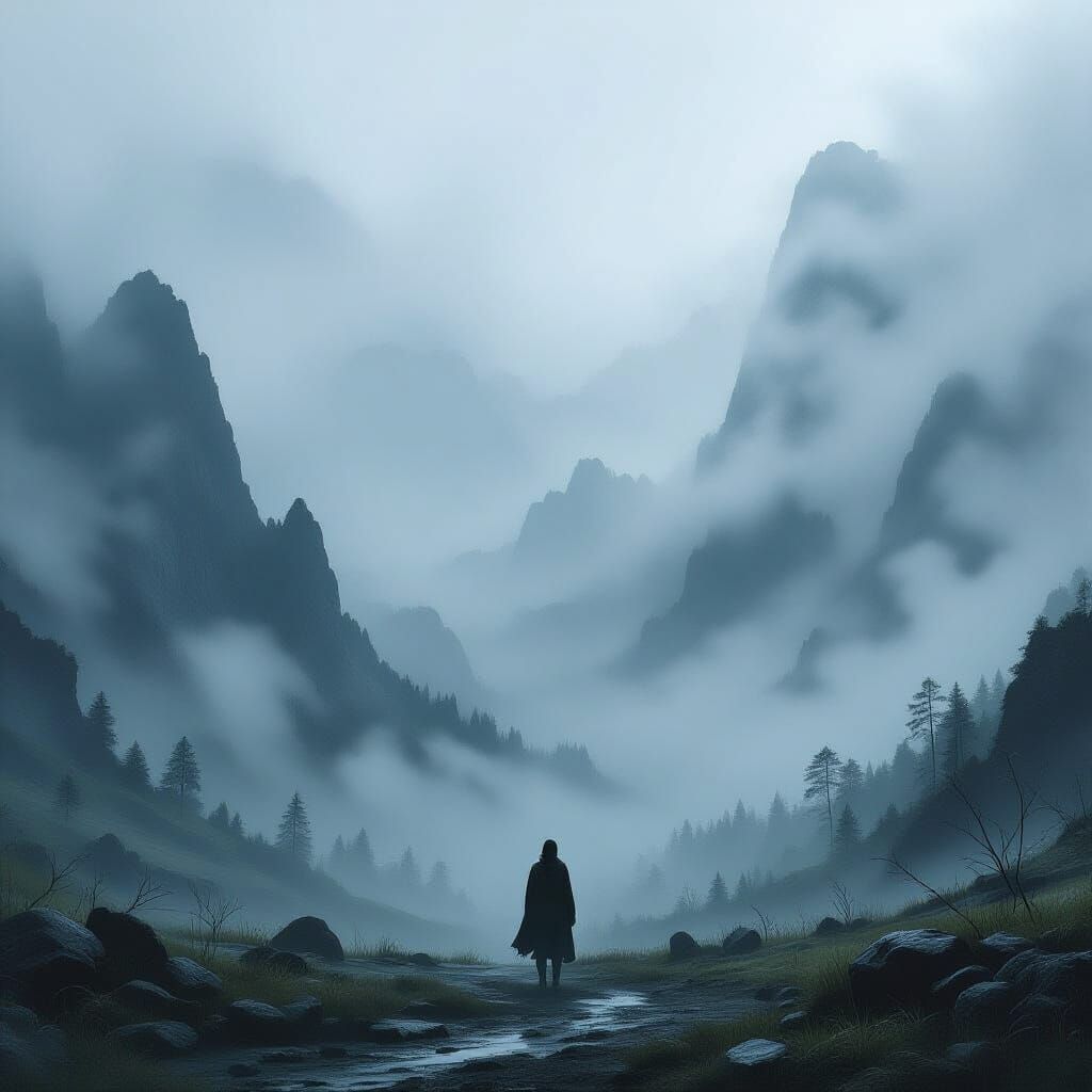 Misty Majestic Landscape with Ethereal Details