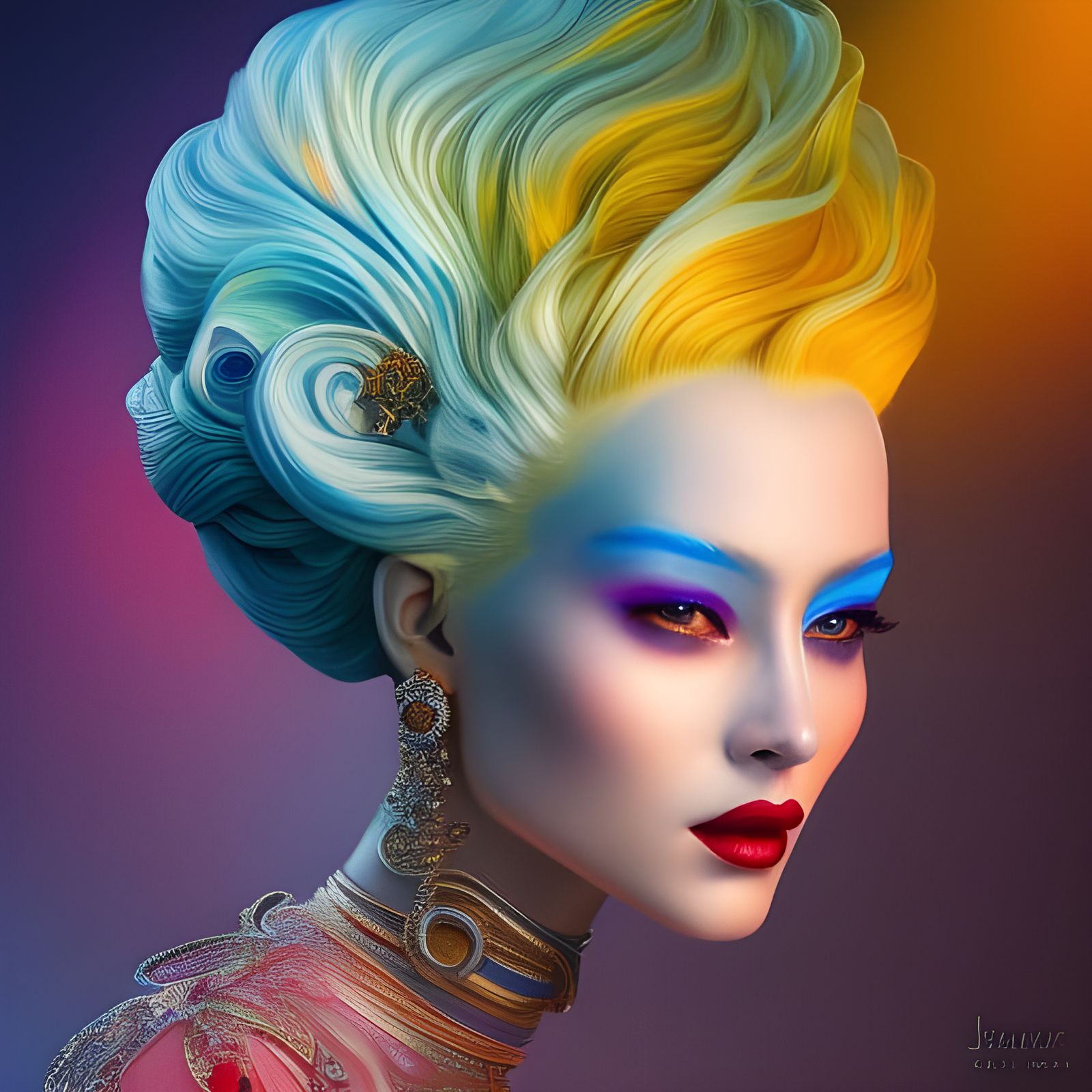 Rainbow Haired Space Princess in Digital Illustration
