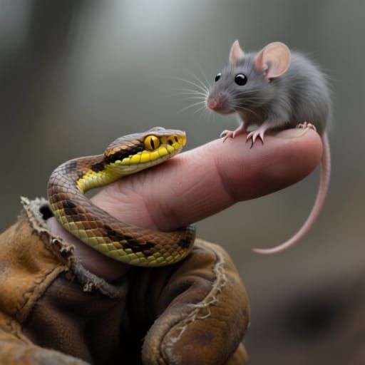 Viper Ascends Finger Towards Mouse in Hyper-Realistic Detail
