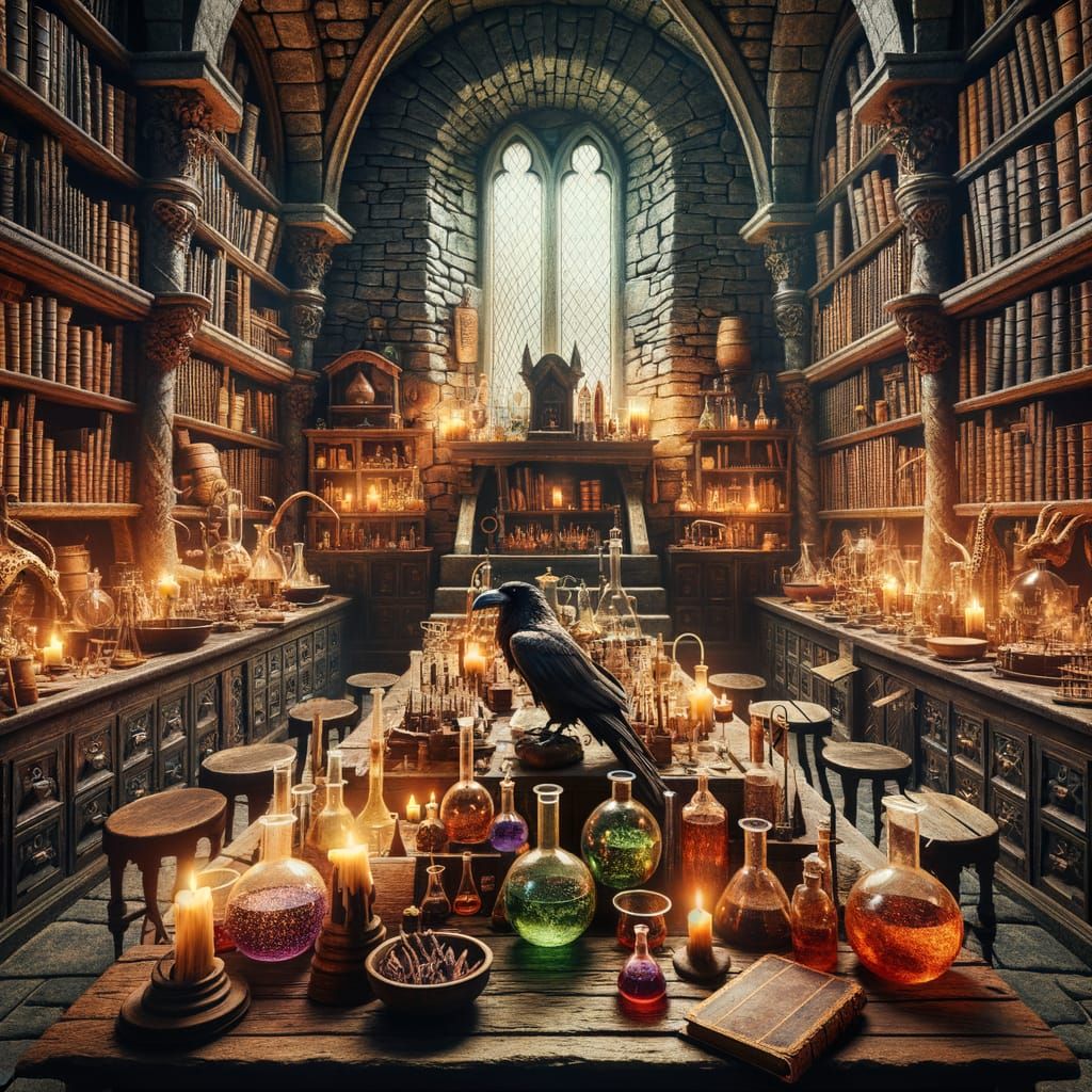Ancient Wizard's Laboratory in Warm Candlelight