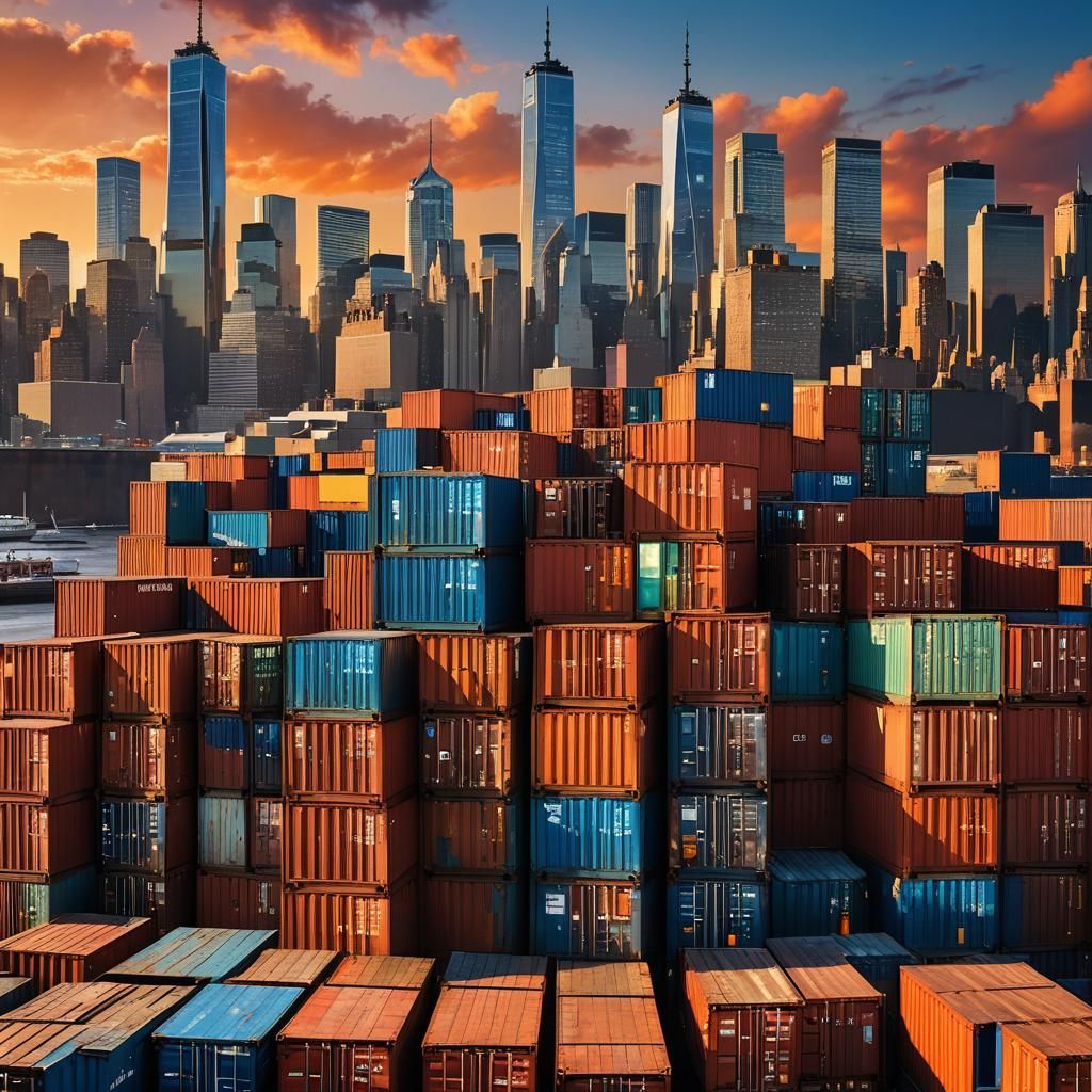 Manhattan Shipping Containers in Hyper-Realistic Splash Art