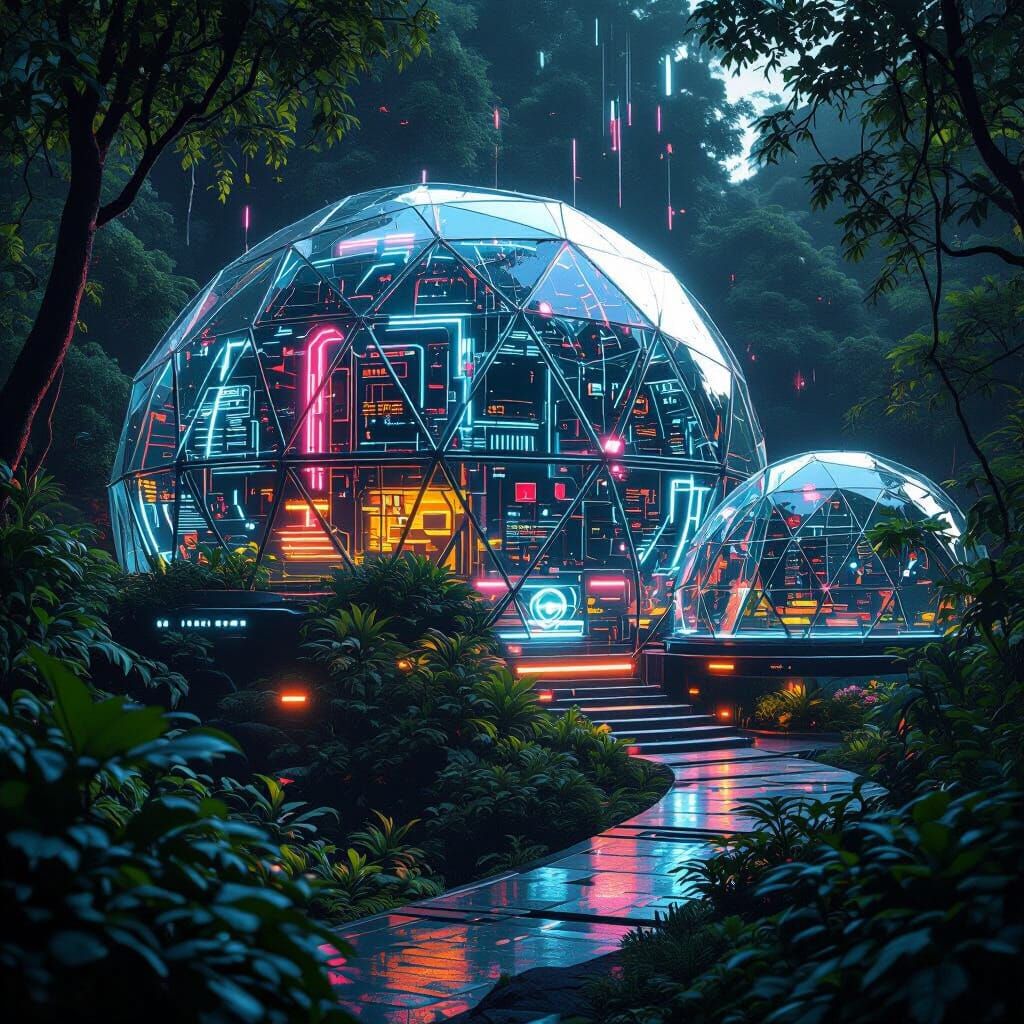 Futuristic Technosphere with Neon Circuitry in Cyberpunk Sty...