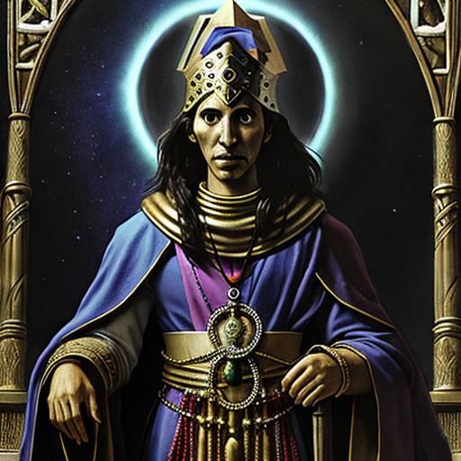 Holographic Sumerian Priestess in Cosmic Astral Style