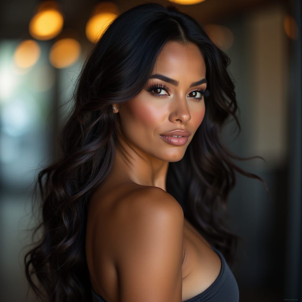 Curvy Woman Portrait with Bokeh Background