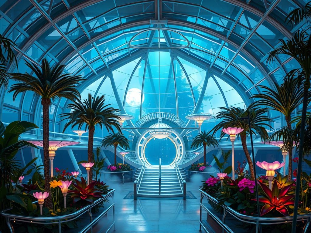 Futuristic Arboretum Under Glass Dome