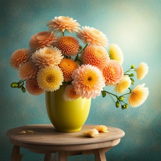 Flowers in Yellow Vase: Matte Painting